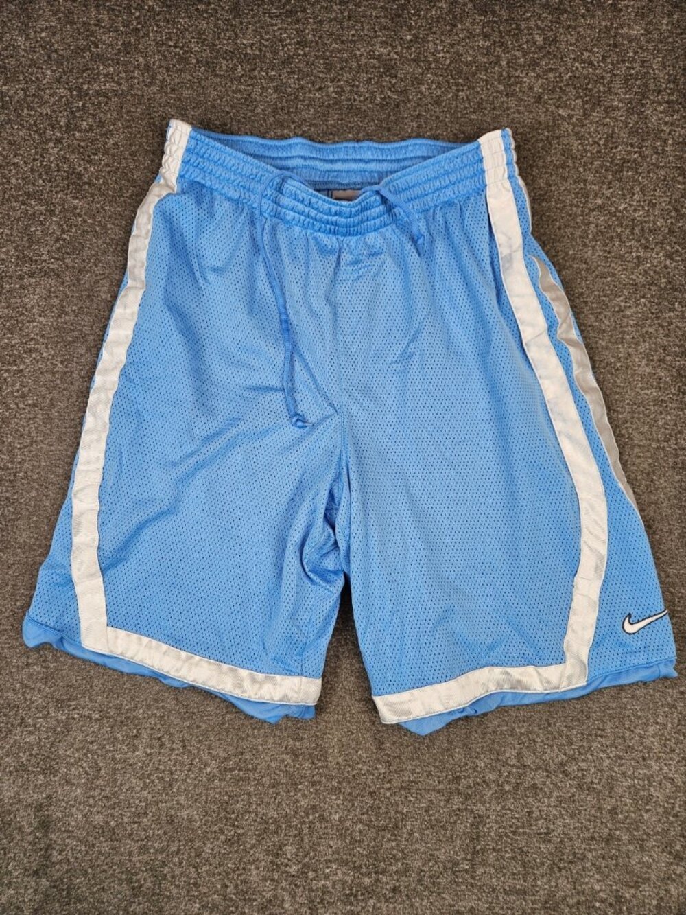 Vintage Nike Shorts Mens Medium Blue White Basketball Mesh Athletic Drawstring